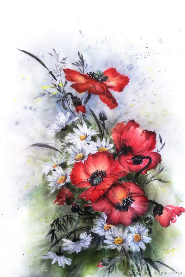 Маки с ромашками - цветы - оригинал