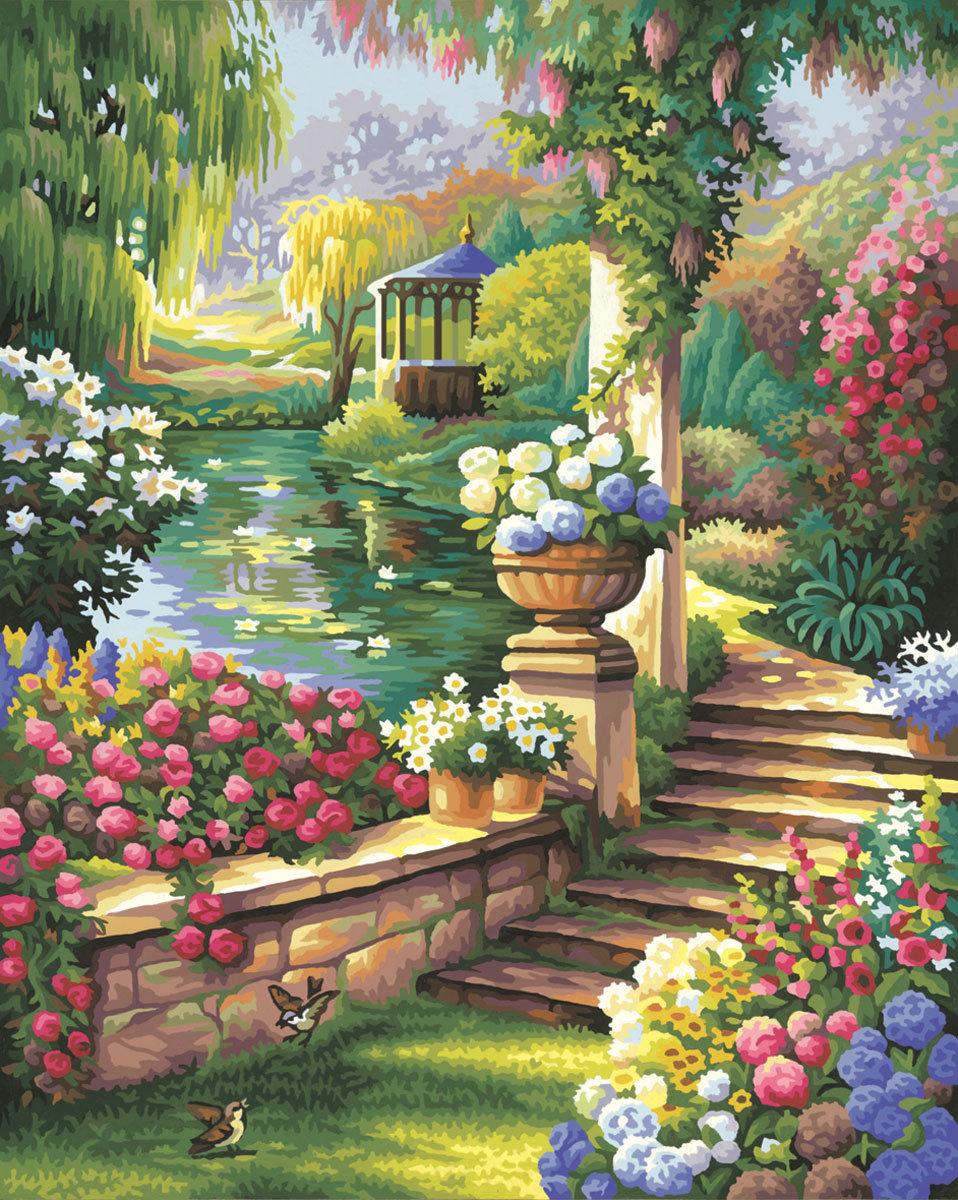 №1952818 - картина, пруд, цветы, лестница - оригинал