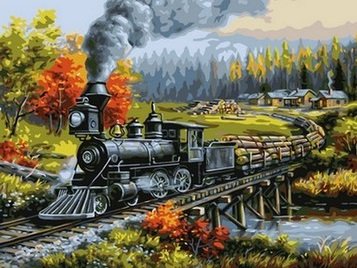паровоз - картина, поезд, паровоз, осень - оригинал
