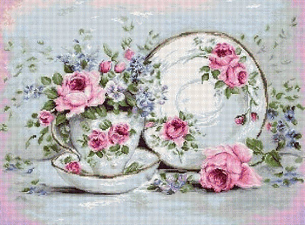 натюрморт - розы, посуда - предпросмотр