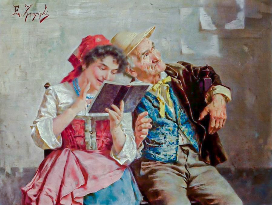 An Old Couple. - eugenio zampighi painter.people. - оригинал