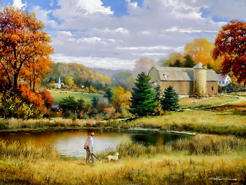 Autumn Companions. - george kovach art.scenary.people.animals. - оригинал