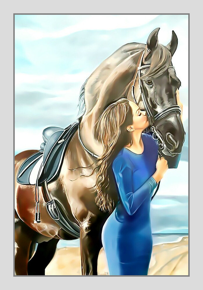 Девушка и конь2. - море, конь, пейзаж., девушка - оригинал