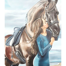 Схема вышивки «Девушка с конём (поменьше)»