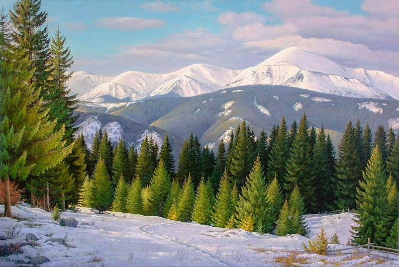 зима в горах - пейзаж, зима, природа, горы, елки, лес - оригинал