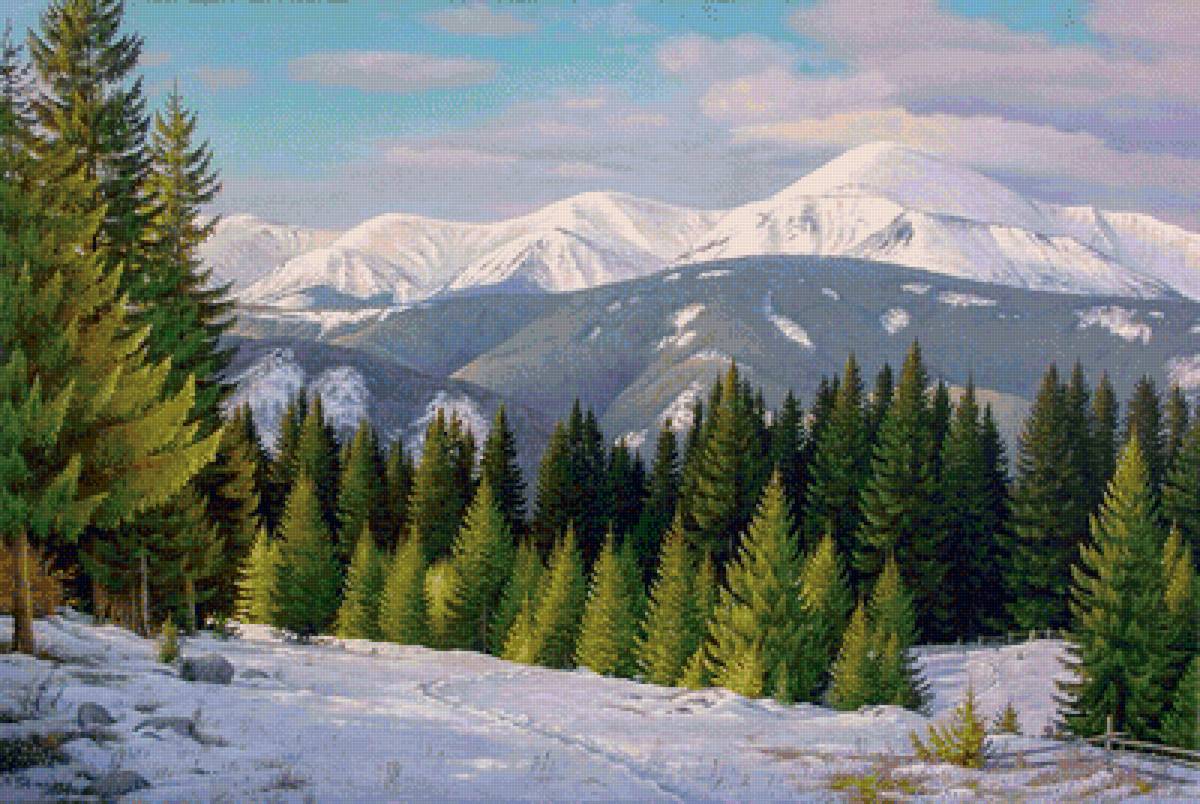 зима в горах - елки, лес, зима, пейзаж, горы, природа - предпросмотр