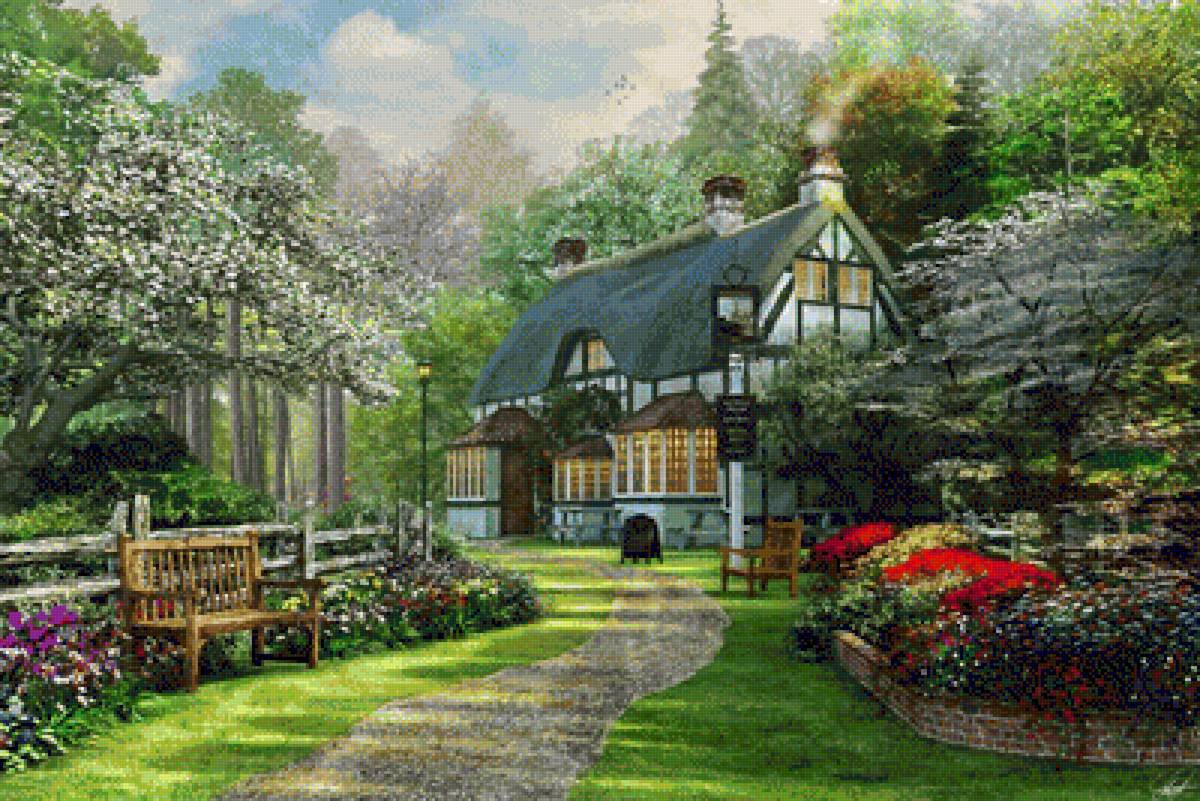 усадьба - цветы, двор, дом,  - предпросмотр