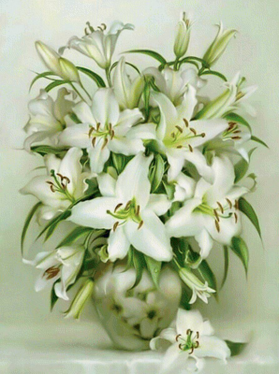 Белые лилии. - лилии, цветы, букет., белые - предпросмотр