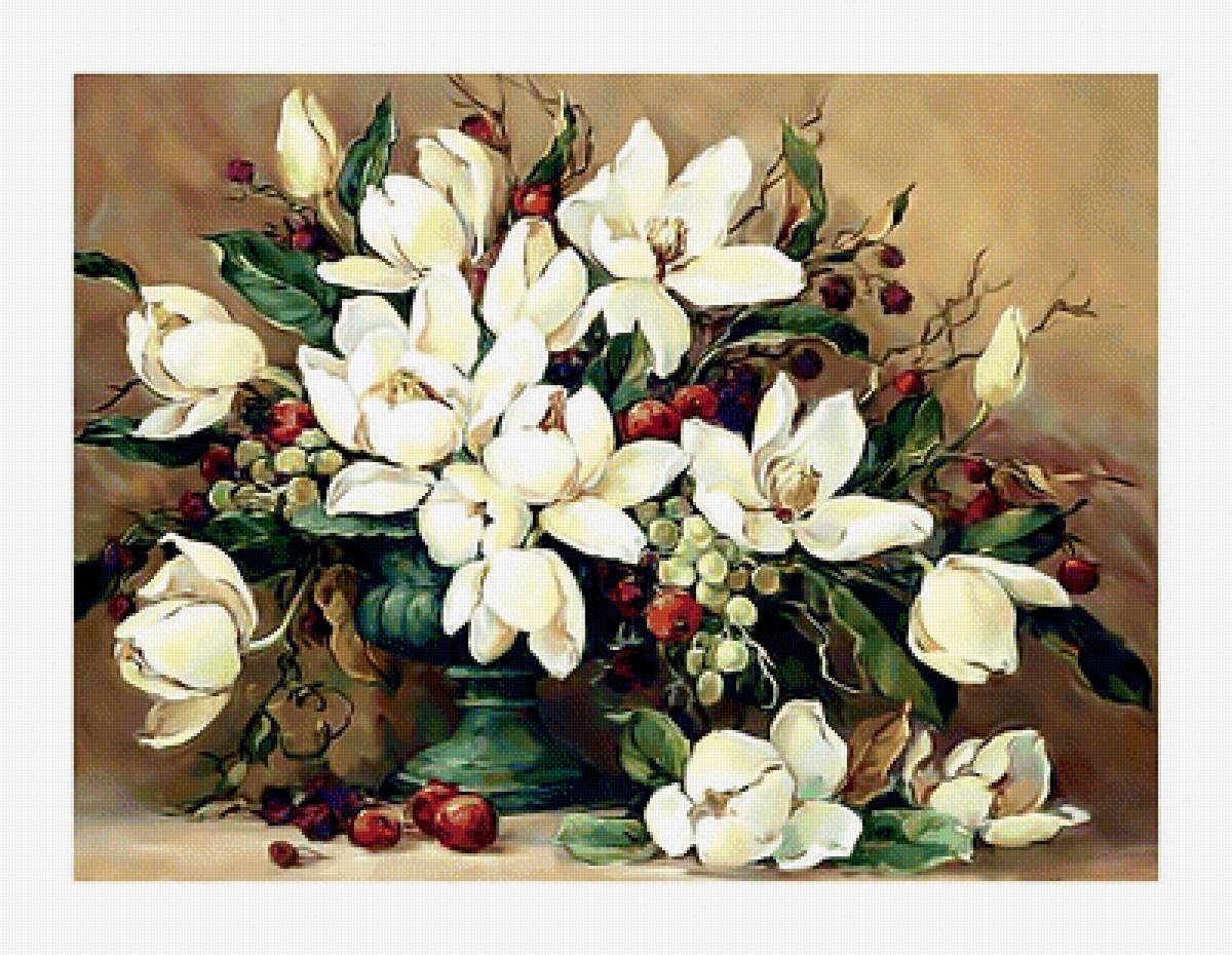 Натюрморт. - букет, ягоды, живопись., натюрморт, цветы - предпросмотр