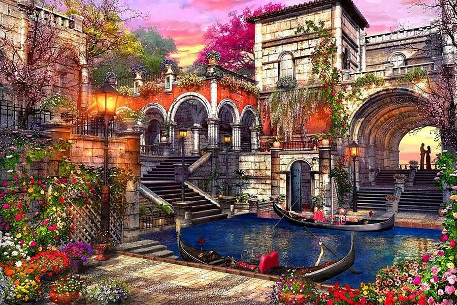 №1954287 - цветы, пара, италия, лодка - оригинал