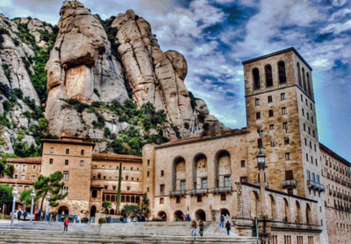 Montserrat Mountain with the Monastery.Catalonia. - landscapes.people. - предпросмотр
