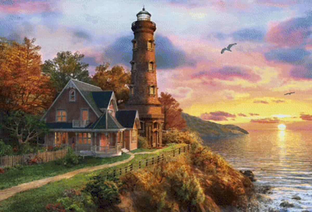 Маяк - маяк, домик, закат, море - предпросмотр