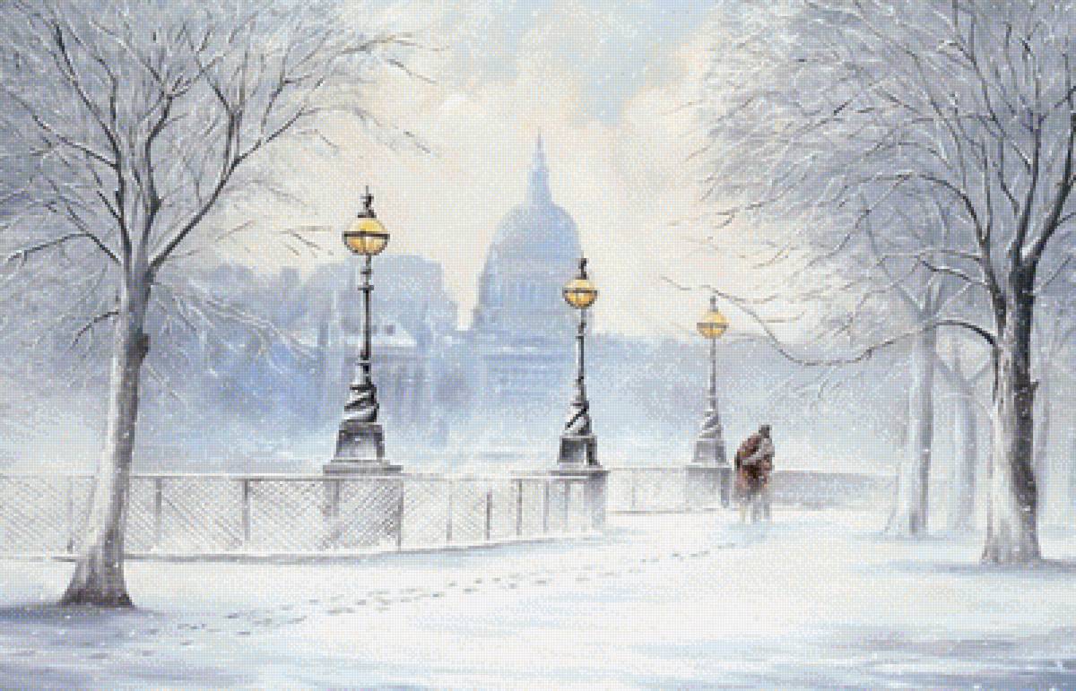 Зима в Париже - канал, город, влюбленные, здания, зима - предпросмотр