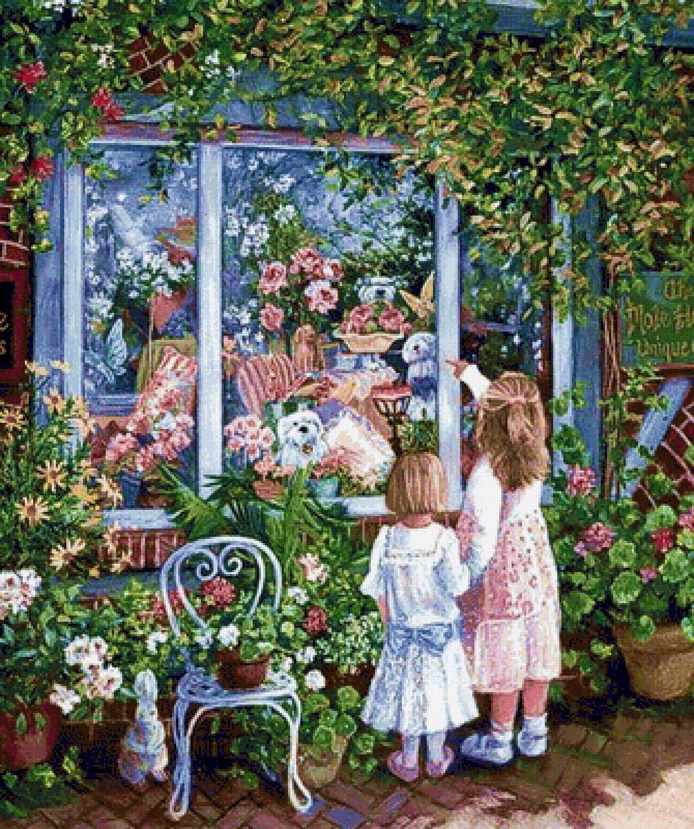 №1955490 - дети, цветы, окно - предпросмотр