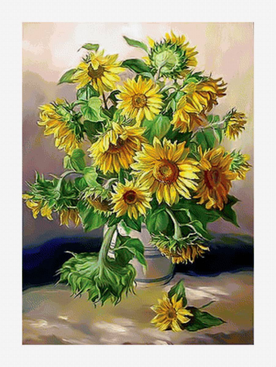 Подсолнухи. - картина., живопись, букет, цветы, подсолнухи - предпросмотр