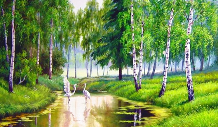 весенний пейзаж - весна, пейзаж, река, березки - оригинал