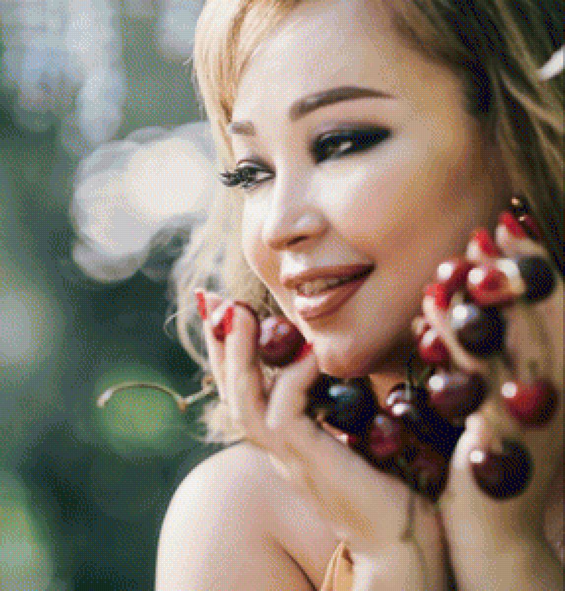 Виктория - черешня, портрет, дольче, фрукты, женщина - предпросмотр