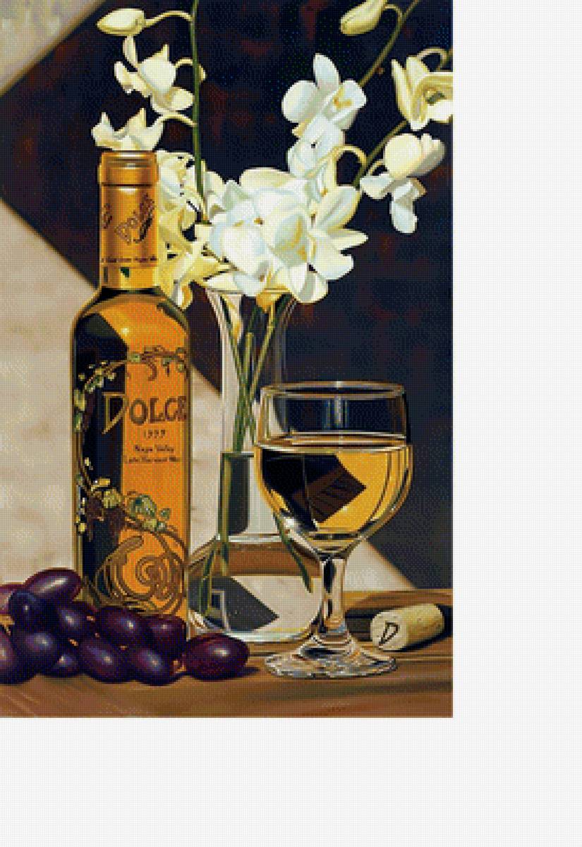 Натюрморт. - бокал, натюрморт., цветы, бутылка - предпросмотр