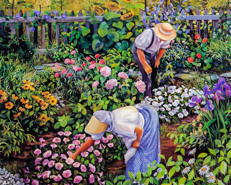 Romantic Garden Cottage. - susan rios paintings.people.flowers and gardens. - оригинал