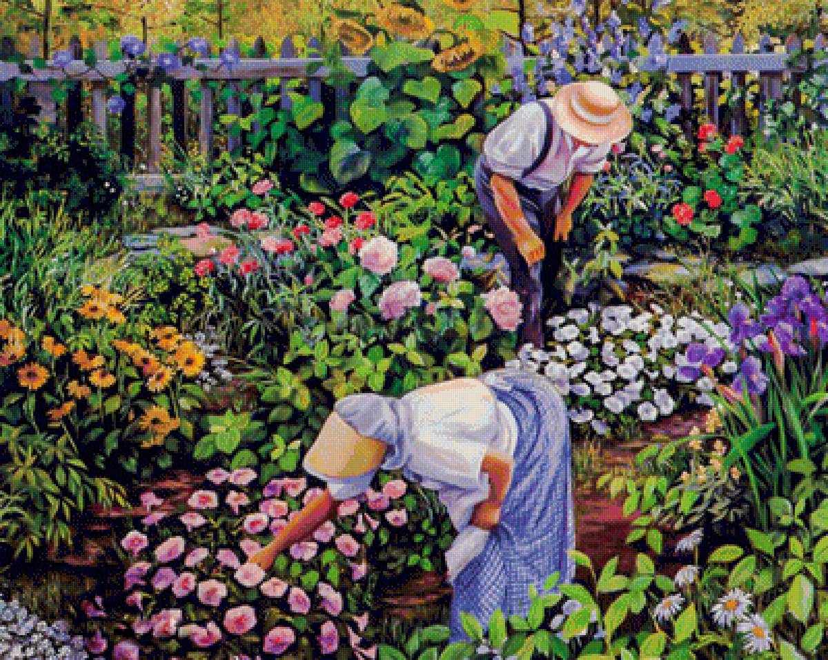 Romantic Garden Cottage. - susan rios paintings.people.flowers and gardens. - предпросмотр