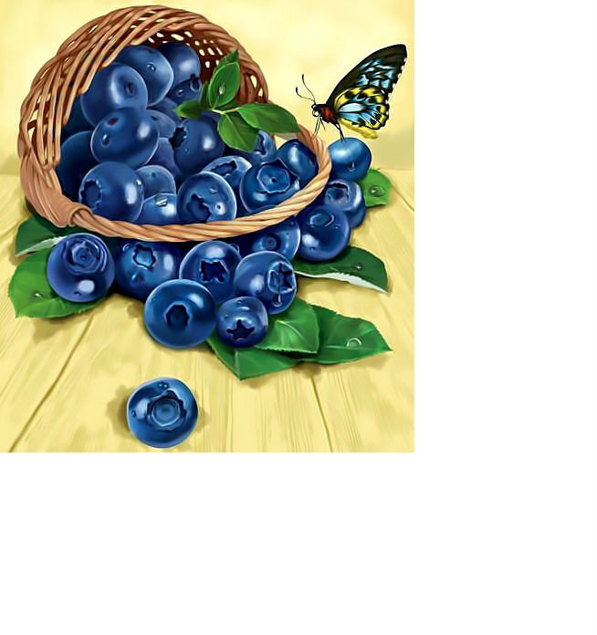 Черника и бабочка. - корзина, ягоды, черника, лукошко, бабочка. - оригинал