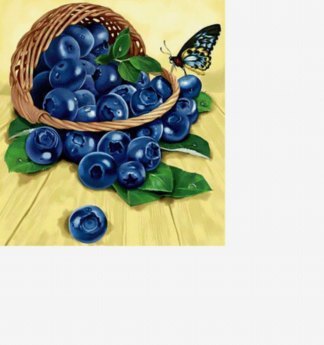 Черника и бабочка. - лукошко, ягоды, черника, бабочка., корзина - предпросмотр