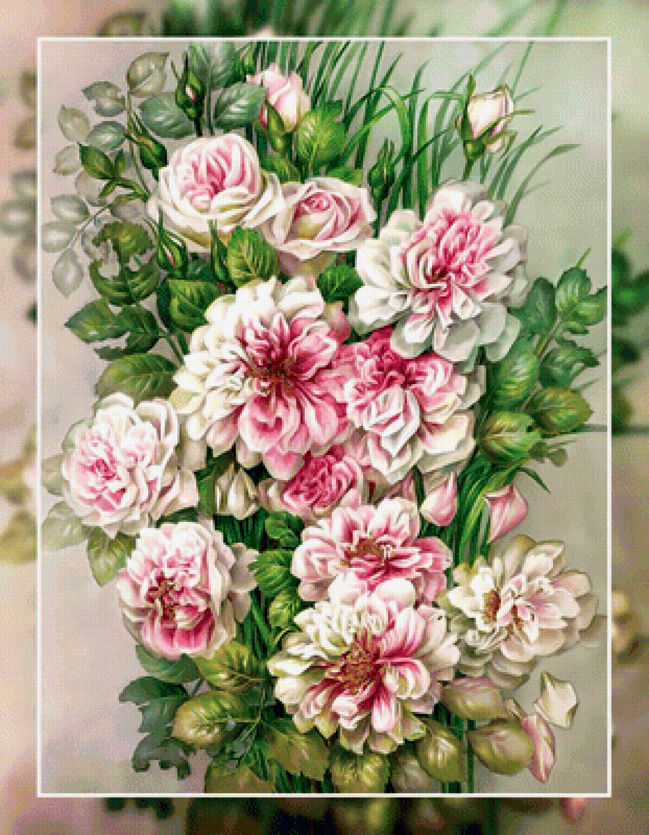 Розовый букет. - розы, цветы, живопись., букет - предпросмотр