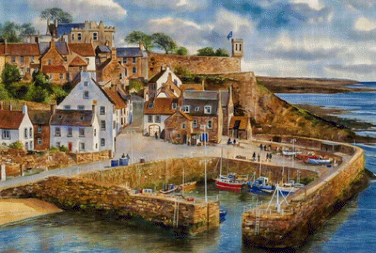 Port in Scotland. - terry harrison painter.seascenes.people. - предпросмотр