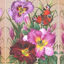 Схема вышивки «Лилии и бабочка.»