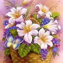 Схема вышивки «цветы и  бабочка»