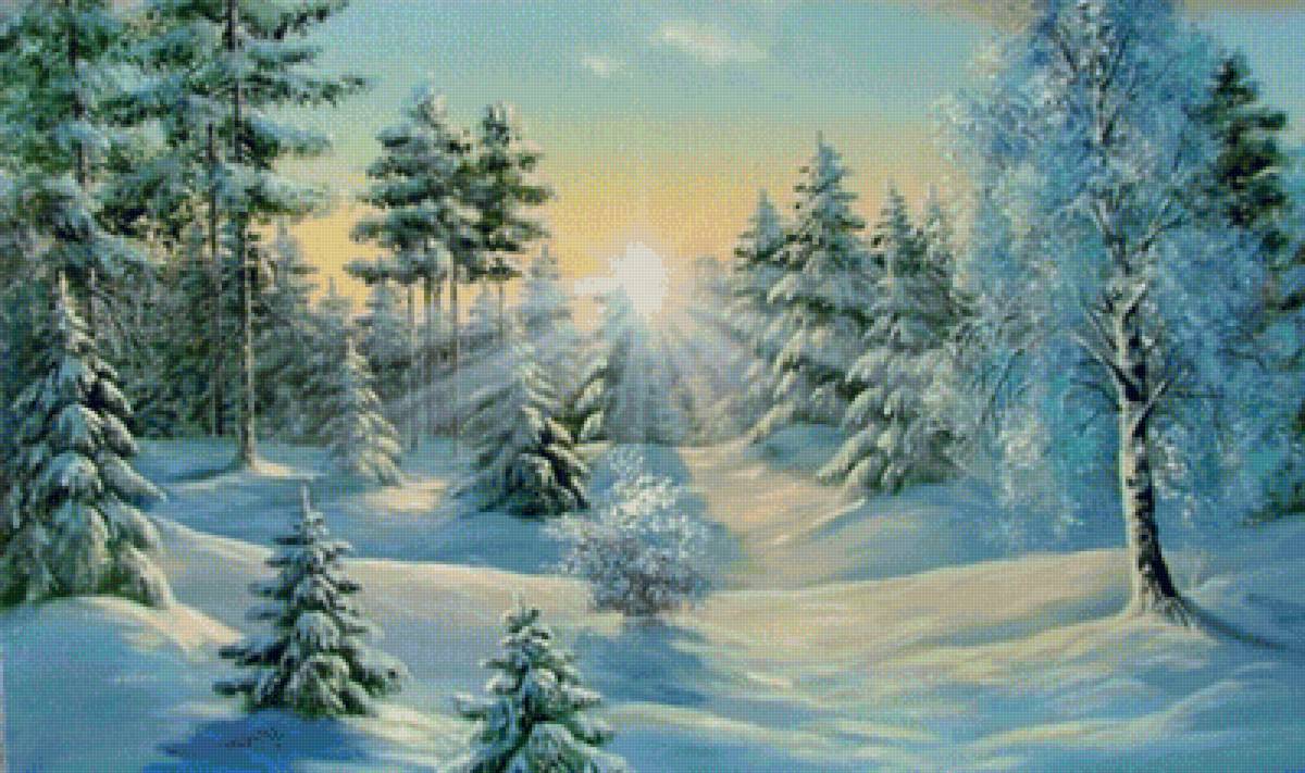 зимнее утро - лес, снег, солнце, зима, пейзаж - предпросмотр