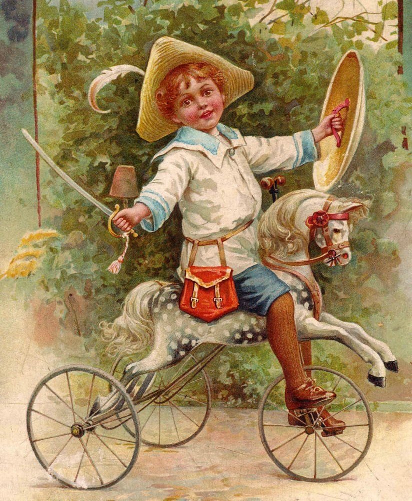 на коне - дети винтаж старая открытка - оригинал