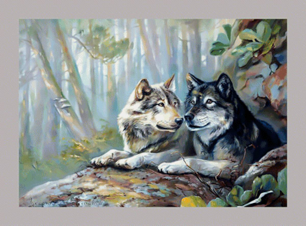 Волки. Пара. - хищник, лес., волки - предпросмотр