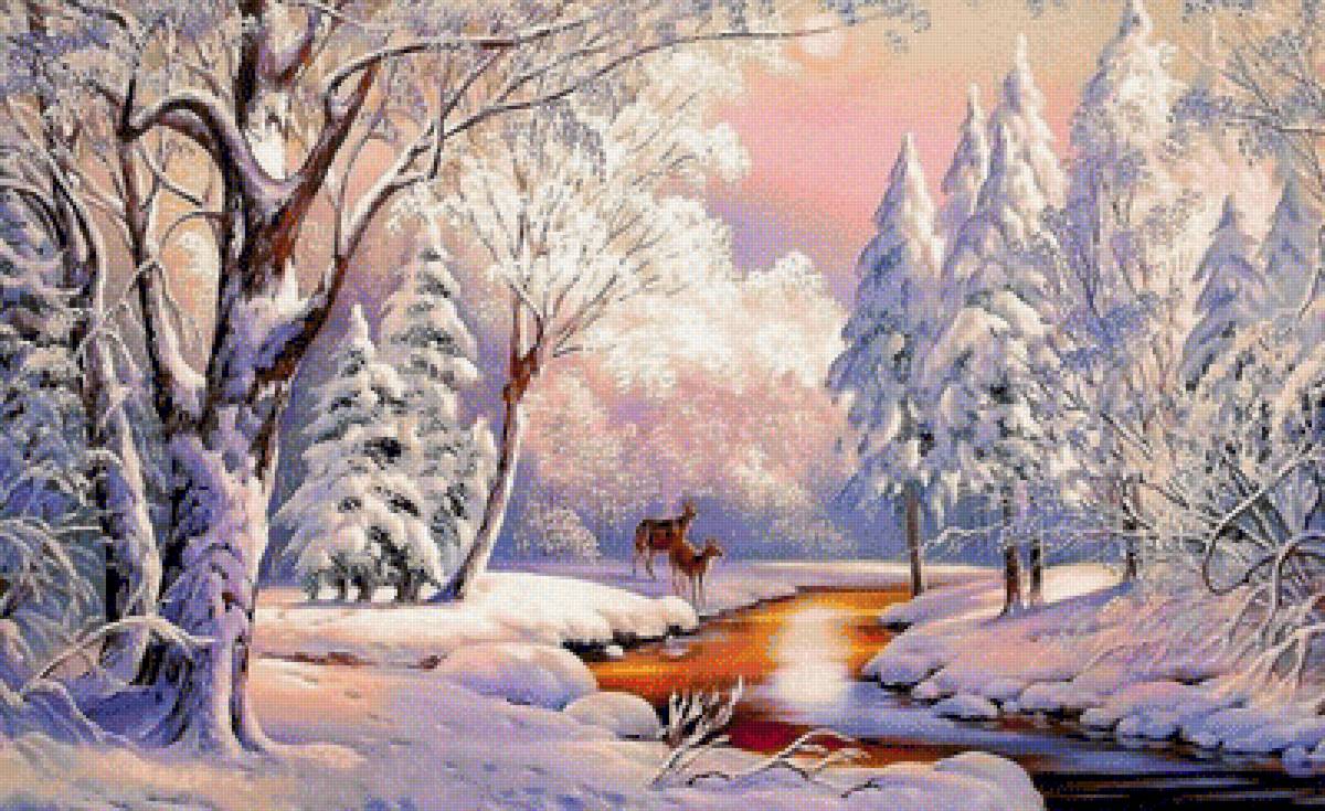 Чудесный зимний пейзаж картина
