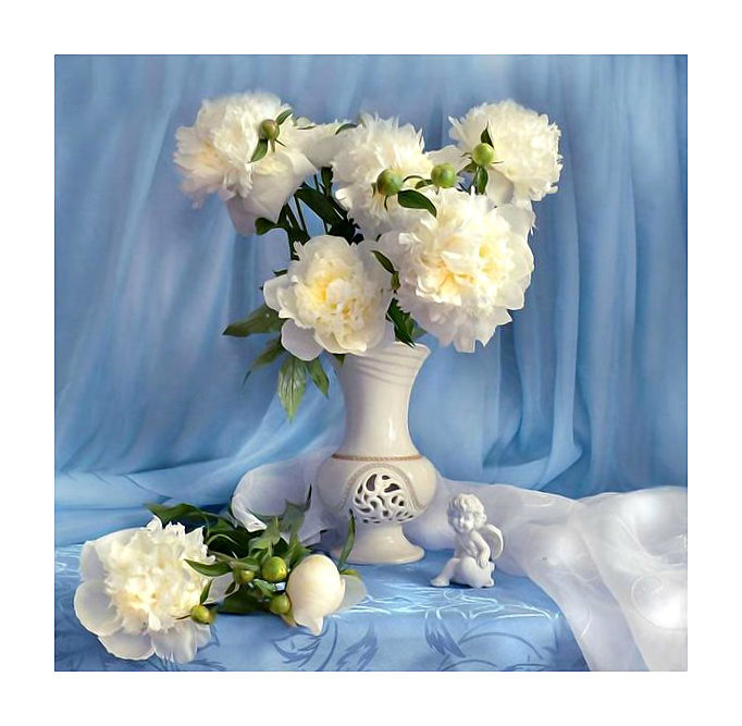 Белые пионы. - пионы, картина., живопись, цветы, букет, ваза - оригинал