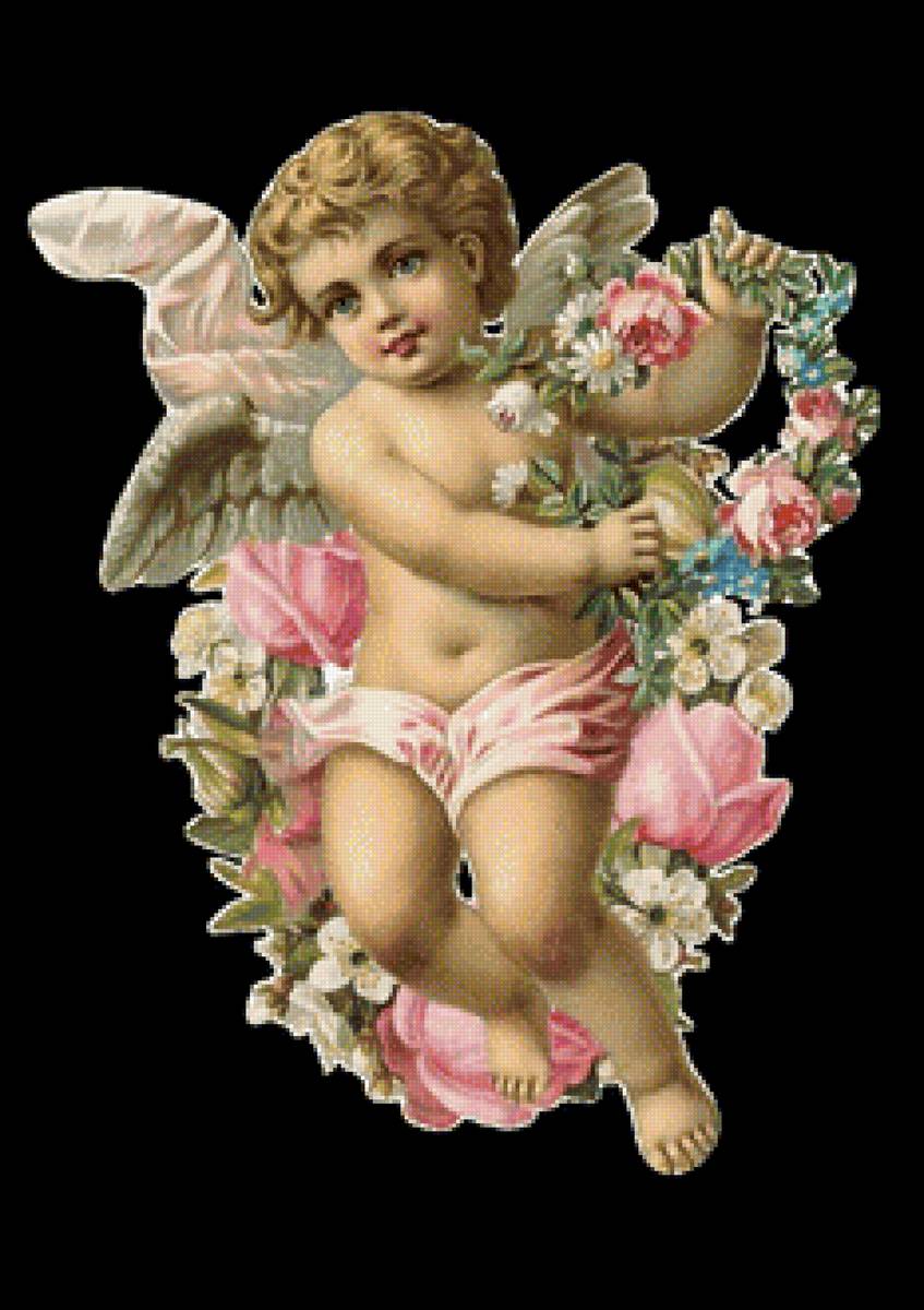 Ангелочек в цветах - ангелочек, ангел, цветы - предпросмотр