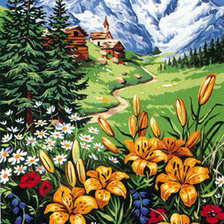 Оригинал схемы вышивки «цветы и горы» (№1959861)