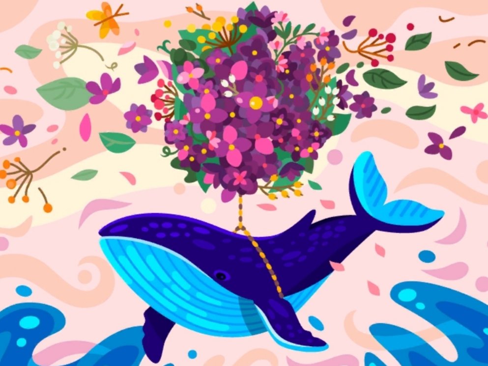 Букет - цветы, синий, море, кит, фэнтези, подарок, букет - оригинал