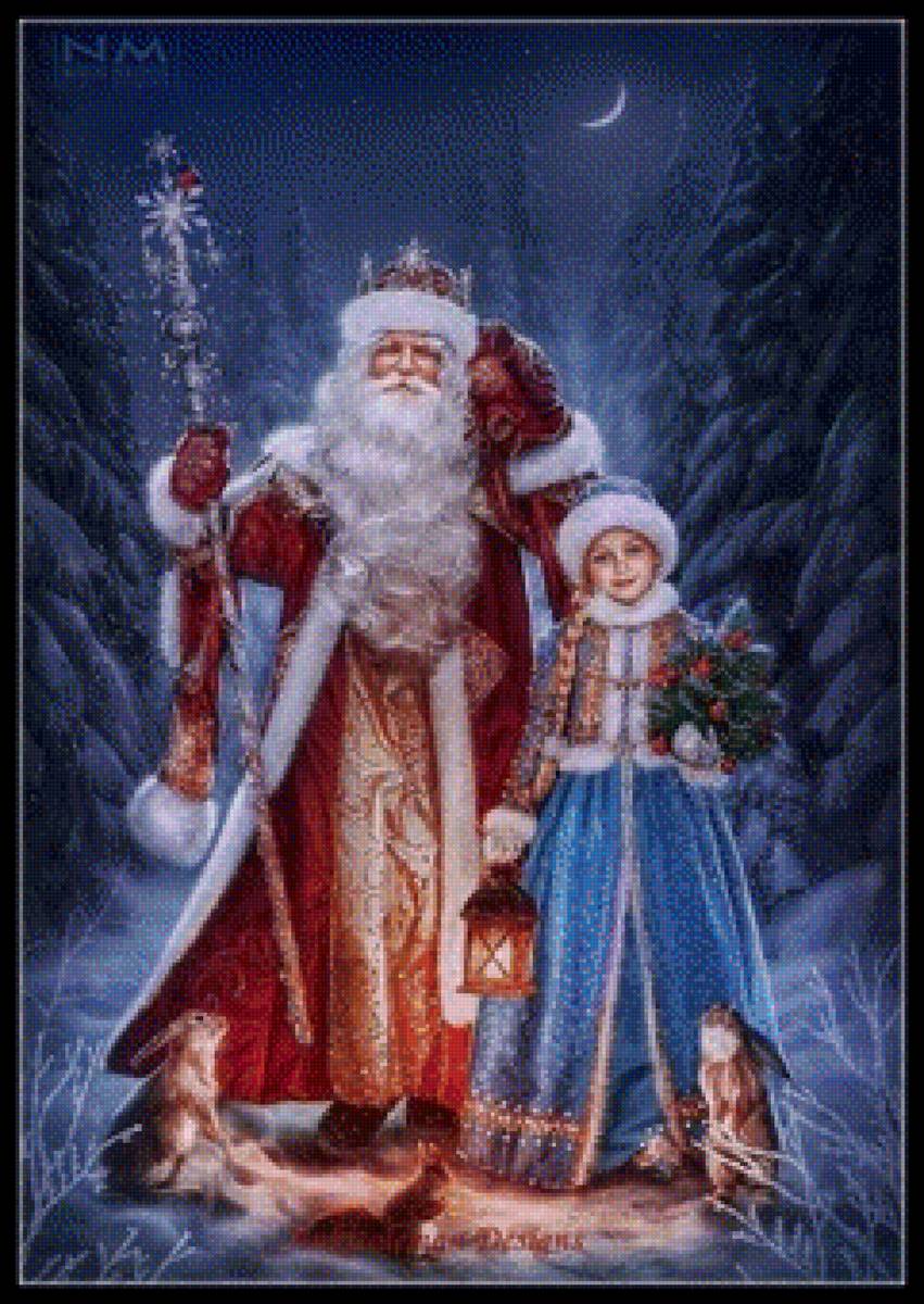 Схема вышивки «дед мороз и снегурочка» (№1960546