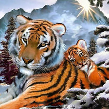 Оригинал схемы вышивки «Амурский тигр с тигрёнком.» (№1960627)