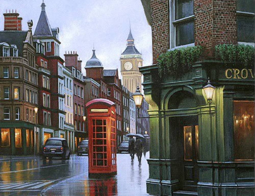 дождливый  Лондон - лондон, городской пейзаж, вечер - оригинал