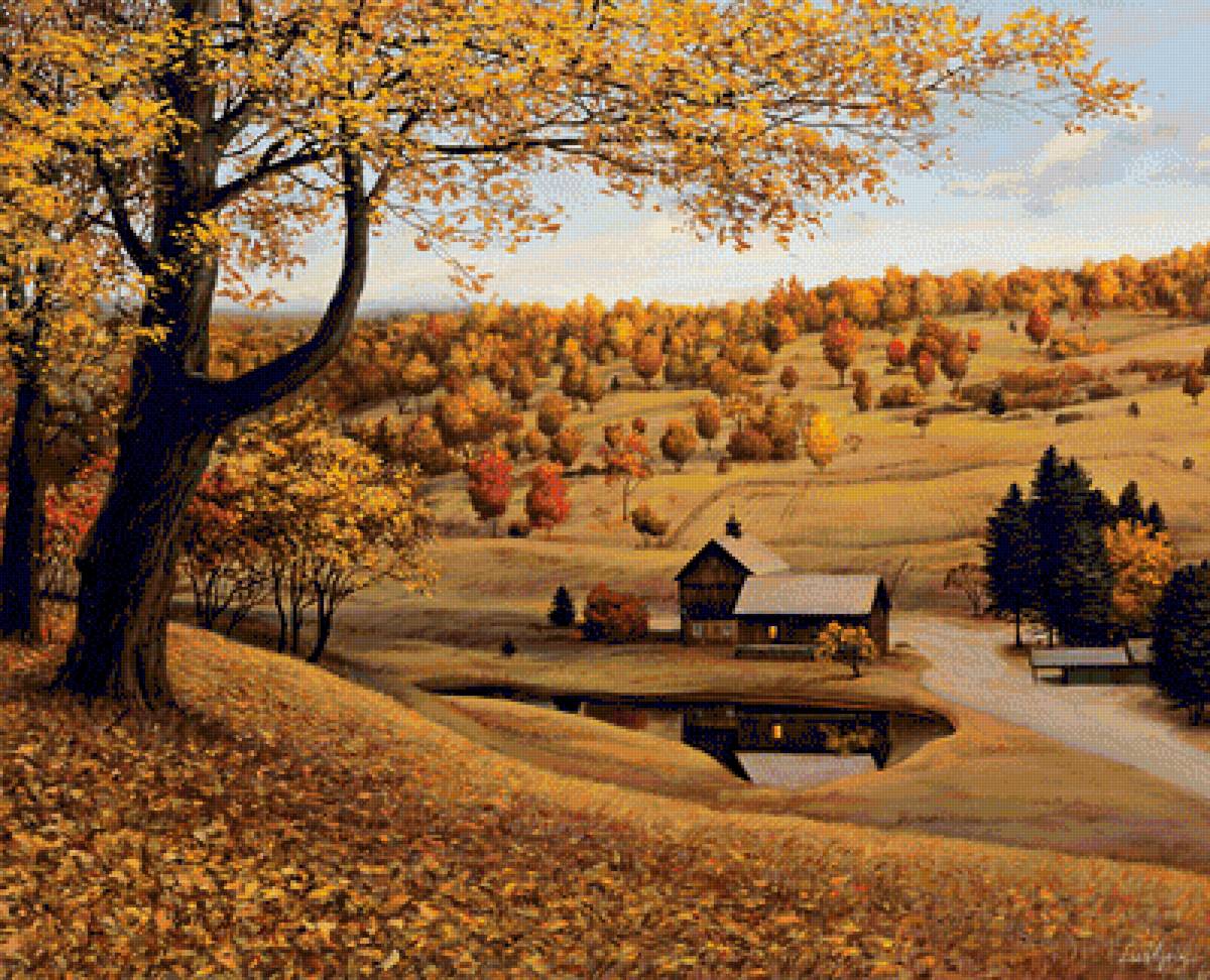 осень - домики, пейзаж, осень, дорожка - предпросмотр