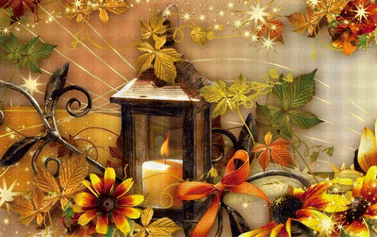 №1961525 - свеча, листья, фонарь, цветы - предпросмотр