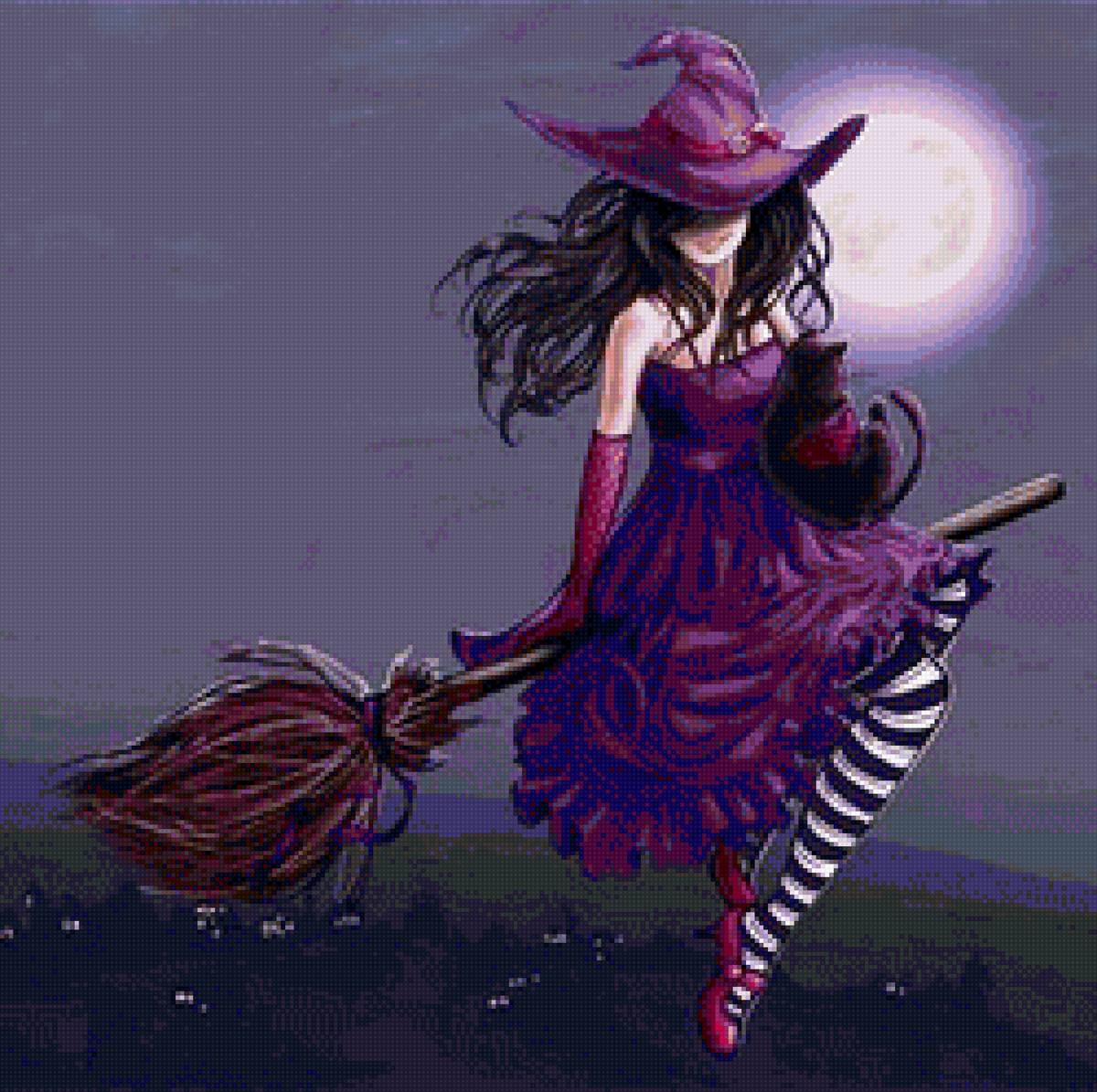 Ведьма в луне - луна, колдовство, ведьма, хэллоуин, магия, ночь - предпросмотр