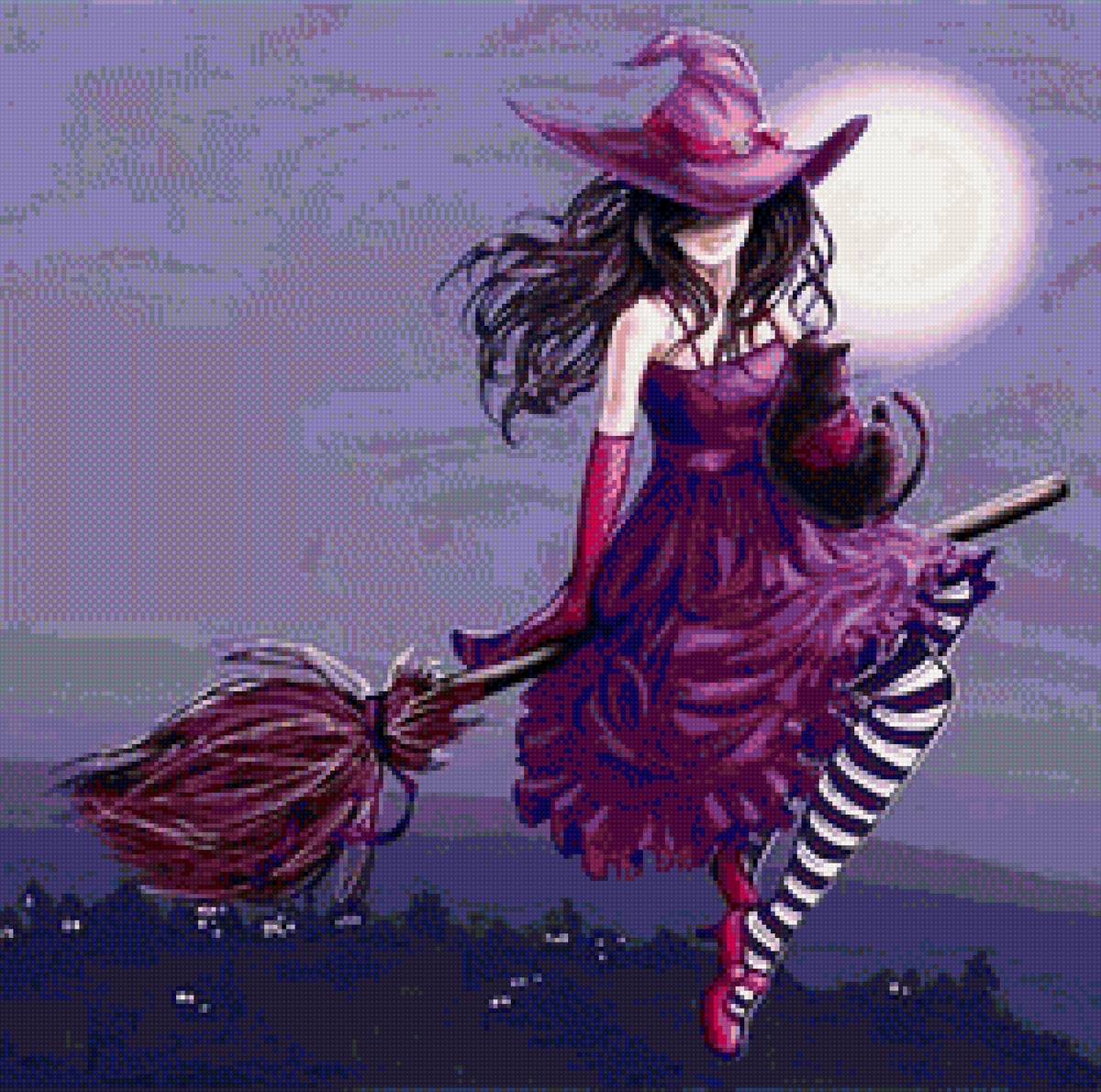 Ведьма в ночи - колдовство, магия, ночь, луна, ведьма, хэллоуин - предпросмотр