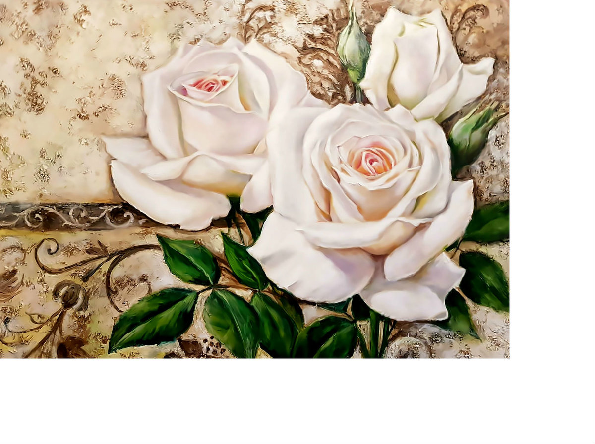Кремовые розы. 343/241, 63/44 см. - цветы, живопись., розы - оригинал