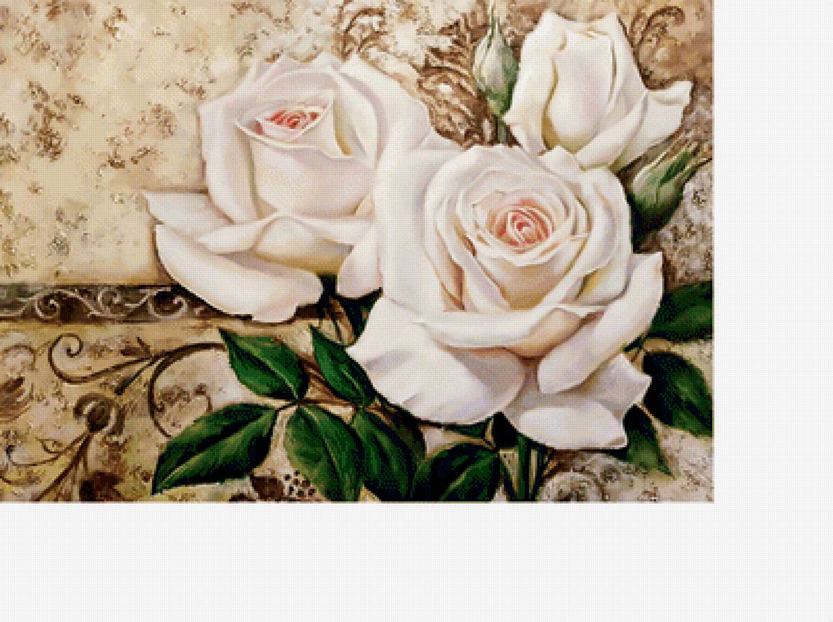 Кремовые розы. 343/241, 63/44 см. - розы, живопись., цветы - предпросмотр