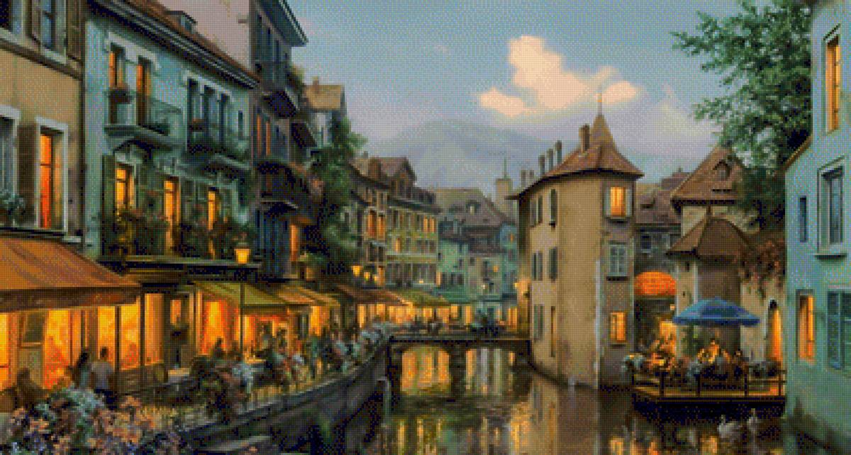 Evening in Annecy. - cityscapes.people.birds. - предпросмотр