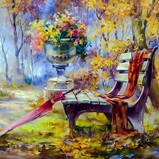 Flowers Bench and Umbrella.