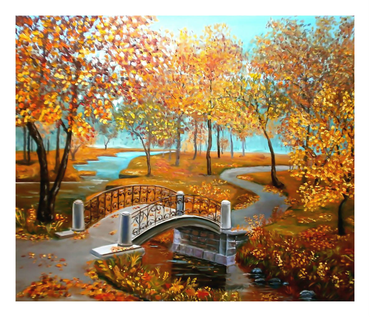 Осенний парк. 368/310, 67/57 см. - мост, осень, листва, пейзаж, парк. - оригинал